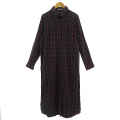 アーバンリサーチ ドアーズ URBAN RESEARCH DOORS ワンピース シャツワンピ 長袖 ロング丈 胸ポケ コットン混 チェック ネイビー 紺 レッド 赤 ブラウン 茶 F