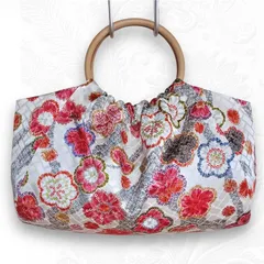 着物リメイク　バッグ　グラニーバッグ　梅柄　花柄　白　赤　ハンドバッグ
