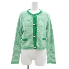 フレイアイディー FRAY I.D ニット カーディガン ツイード ウール F 緑 グリーン 白 ホワイト バンドカラー /JS ■YHS16