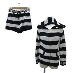 ジェラートピケ gelato pique ルームウェア セットアップ 上下 ジャケット パーカー ミドル丈 ショートパンツ 短パン F 紺 ネイビー ボーダー柄 PWNP182113 /YS4 ■GY61