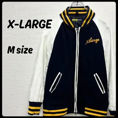 X-LARGE エクストララージ ジャケット アウター ウールブレンド スタジャン Mサイズ 紺 羊革レザー袖 皮 メンズ 古着
