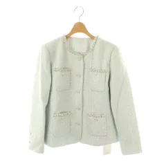 リノシエル Linociel ビジュー ツイード ノーカラージャケット ライトブルー /DF ■OS