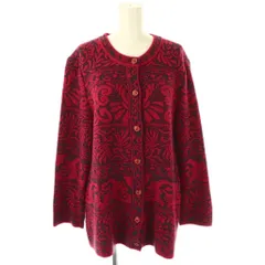 レリアン Leilian 総柄 カーディガン ニット 9 レッド ブラック /DF ■OS