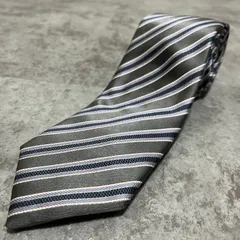 【ストライプ】レジメンタルストライプネクタイ　シルバー　バイカラー　グレー　日本製　シルク100% 光沢肉厚　ビジネス用