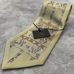 【タグ付き】壁画風アートネクタイ　ゴールド　馬　アニマル柄　ホース　ジャガード　刺繍　シルク100% 日本製　光沢肉厚