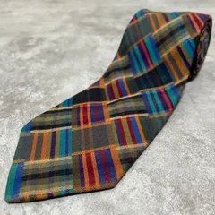 【MISSONI】チェック柄ネクタイ　マルチカラー　ブルー　オレンジ　コットンネクタイ　コットン100%