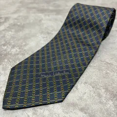 【VALENTINO】ロゴ入りストライプネクタイ　チェーン柄　レジメンタルストライプ　ネイビー　シルク100%