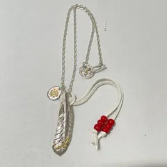 01w-6105 ARIZONA FREEDOM アリゾナフリーダム  カスタムネックレス フェザー 叩きメタル メディスンホイール 太陽神付きホイール 赤ビーズ  日本製 メンズ 本体のみ シルバー K18  ネックレス  【中古品】