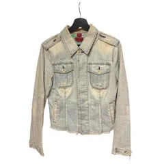  GUESS（ゲス）レディース デニムジャケット ミリタリーディテール ヴィンテージ加工 Lサイズ  【ZK64】