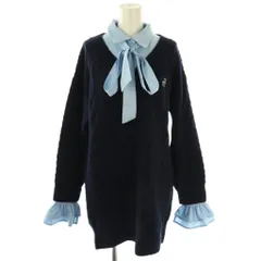 リリーブラウン Lily Brown 25AW リボンタイ付きシャツドッキングワンピース F ネイビー ライトブルー /DO ■OS