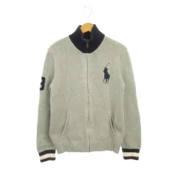 ポロ バイ ラルフローレン Polo by Ralph Lauren ニットジャケット ジップアップ ビッグポニー XL グレー 長袖 スタンドカラー ロゴ刺繍 /AH15 ■GY61