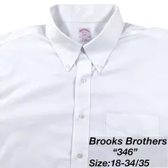 【18-34/35】Brooks Brothers(ブルックスブラザーズ) 346 ポロカラーBD(ボタンダウン)シャツ / ホワイト（無地） / Regular Fit・Non-Iron・コットン100% メンズ