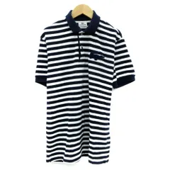 ラコステ LACOSTE ポロシャツ 半袖 ポロカラー ボーダー柄 パイル地 4 紺 ネイビー /SM11 ■GY61