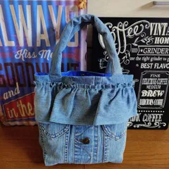 124★USEDダメージデニムリメイク★トートバッグ★サブバッグ★ジーンズリメイク★