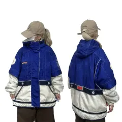 デサント 日本版 ブルー 白 オールドスクール ボーダー スキー ジャケット ダウン L