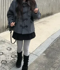 エニワンモア RAIVE トグルボタン ショート ダッフル オーバーサイズ コート ジャケット アウター チャコール 年末 日本