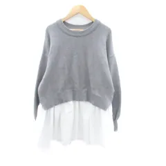 グローバルワーク GLOBAL WORK ニット カットソー ラウンドネック 長袖 レイヤード風 L グレー オフホワイト /HO42