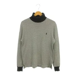 ポロゴルフ ラルフローレン POLO GOLF RALPH LAUREN カットソー タートルネック M 黒 ブラック 白 ホワイト ボーダー柄 長袖 ストレッチ /AH20 ■GY61
