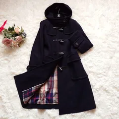 マッキントッシュ フィロソフィー　MACKINTOSH PHILOSOPHY　チェック柄　ダッフルコート　ロングコート　フード　ウール　ブラック　黒　36　S　カジュアル　通勤　通学　オフィス