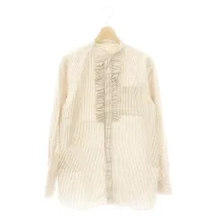 ドゥロワー Drawer コットンストライプフリルスタンドカラーシャツ 長袖 38 モカ ホワイト /DO ■OS