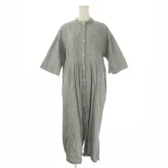 スタディオクリップ Studio Clip ワンピース F 黒 ブラック 白 ホワイト モノトーン チェック柄 バンドカラー 七分袖 /CK27 ■GY58