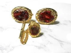 天然石 レッドジャスパータイピン・カフスボタンセット　　260101050