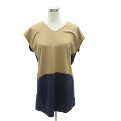 レリアン Leilian ワンピース ミニ丈 ノースリーブ 9 ベージュ 紺 ネイビー 切替 Vネック /SM44 ■GY61