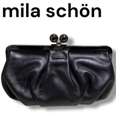 mila schön ミラショーン がま口 ハンドバッグ 黒 ブラック レザー 本革 フォーマルバッグ 冠婚葬祭 結婚式 セレモニー クラッチ 美品 BAGSTORYカード付 イタリア 001426H