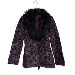  Anna Sui アナスイ ジャケット アウター ファー 総柄 パープル レディース 4  【RE342】