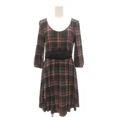 シンシアローリー CYNTHIA ROWLEY ワンピース チェック柄 レース装飾 七分袖 L ピンク 黒 ブラック /YJ ■GY58