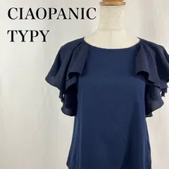 CIAOPANIC TYPY　チャオパニックティピー　ONE　ネイビー　袖フリル　ラッフルスリーブトップス　シンプル無地　フェミニン　半袖カットソー【3762】