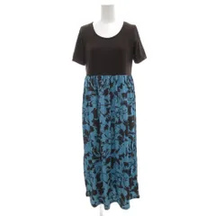 プロバドール Provador タグ付き ワンピース M 半袖 マキシ ロング 切替 総柄 ダークブラウン 青 ブルー /AE ■GY61