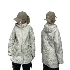 adidas 日本版 アイボリー ピンク ロゴ キルティング アウター ウィンドブレーカー レディース ダウン L