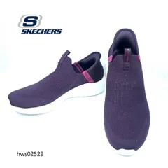 美品 SKECHERS slip-ins ラメ スリッポン ニット ストレッチ スニーカー 厚底 レディース 紫 25cm 大きいサイズ レディース hws02529