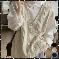 Vネックニットベストレディースニットジレ オフィスカジュアル ノースリーブニットトップス レイヤードニットタンク ゆったりニットチョッキ春秋冬 ケーブル編みニット 着やせ 体型カバー 韓国風ベストお洒落 無地ベスト 重ね着