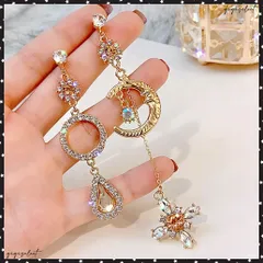 太陽と月アシンメトリーロングピアス揺れる 大ぶりピアスレディース エキゾチックピアスゆらゆら オリエンタルアクセサリー エスニックピアスぶら下がり チェーンピアス ピアスプレゼント女 大人かわいいピアス パーティー ピアス