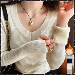 裏起毛ニットトップス Vネックリブニット レディース長袖 無地 暖かいニットプルオーバー もこもこニットインナーシンプル カジュアル 通勤通学 防寒ニットソー厚手 着やせニット 大人 保温ニットセーター タイトニット秋冬服