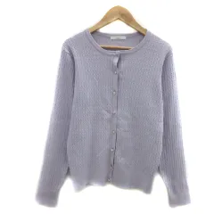 インデックス INDEX ニットカーディガン ミドル丈 ラウンドネック ケーブル編み L 薄紫 ライトパープル /YS29
