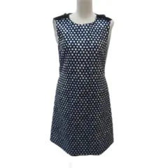 ランバンオンブルー LANVIN en Bleu ワンピース ひざ丈 38 M 紺 ネイビー ドット柄 チュール 切替 ノースリーブ /SM30 ■GY61