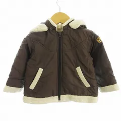 ミキハウス mikihouse ジャケット ブルゾン ナイロン ジップアップ 裏ボア フード付き ワッペン 茶 ブラウン 80 ■GY14