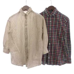 23区 オンワード樫山 2枚 セット まとめ シャツ ブラウス チェック ストライプ 長袖 七分袖 38 ベージュ 紺 ネイビー ■FF