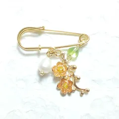 淡水パール揺れる桃の花ブローチ(ストールピン)