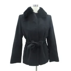 コムサデモード COMME CA DU MODE ステンカラーコート アンゴラ L 黒 ブラック ファーカラー ウエストベルト ミドル丈 /HO8 ■GY61