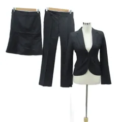 アンタイトル UNTITLED スーツ セットアップ 上下 3点セット テーラードジャケット スラックスパンツ フレアスカート ストライプ柄 上2 M 下1 S 黒 ブラック /HO17 ■GY61