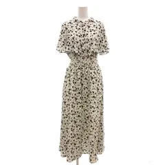オリーブデオリーブ OLIVE des OLIVE 美品 ケープスリーブプチハイワンピース 小花柄 シャーリングウエスト F 白 ホワイト 黒 ブラック /YJ ■GY61