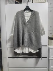 ロングフィット ブラウス + オーバーサイズ ニット ベスト セット (ONE PIECE ラウ)