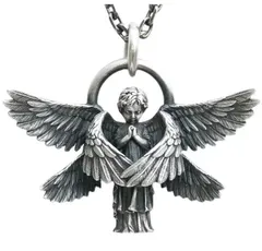 天使 祈り ネックレス ペンダント かっこいい おしゃれ エンジェル ゴシック 堕天使 ロック パンク ストリート ダーク シルバー 銀色 神様