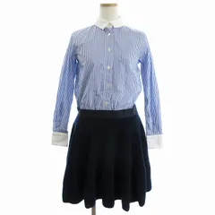 サカイラック sacai luck ドッキング シャツワンピース ストライプ ニット 長袖 ひざ丈 青 ネイビー系 1 M位 ■GY19