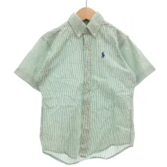 ポロ バイ ラルフローレン Polo by Ralph Lauren ヴィンテージ 80s ボタンダウンシャツ 半袖 ストライプ ポニー刺繍 7 緑 グリーン 白 ホワイト /GV ■GY60