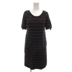 セオリー Theory ワンピース ひざ丈 2 チャコールグレー 紫 パープル ボーダー柄 ラウンドネック /NL ■GY60
